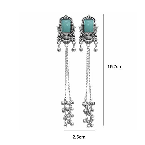 Image of I Jewels Traditional Silver Oxidised Kashmiri Long Dangler Earrings with Ghungroo for Women & Girls Gift