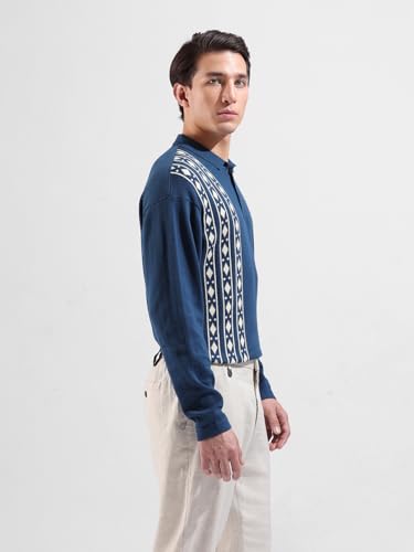 Image of The Indian Garage Co Men Oversized Fit Textured Flatknit Long Sleeve Polo T-Shirt