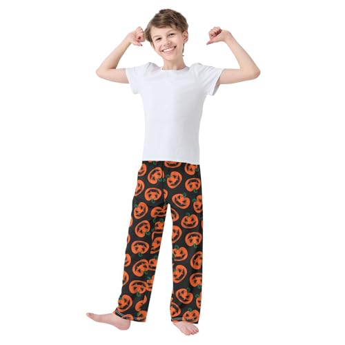 Devil Pumpkin Print Boys Long Pants Soft Trousers Elastic Waist Kids Lounge Bottoms with Pockets S-XL2
