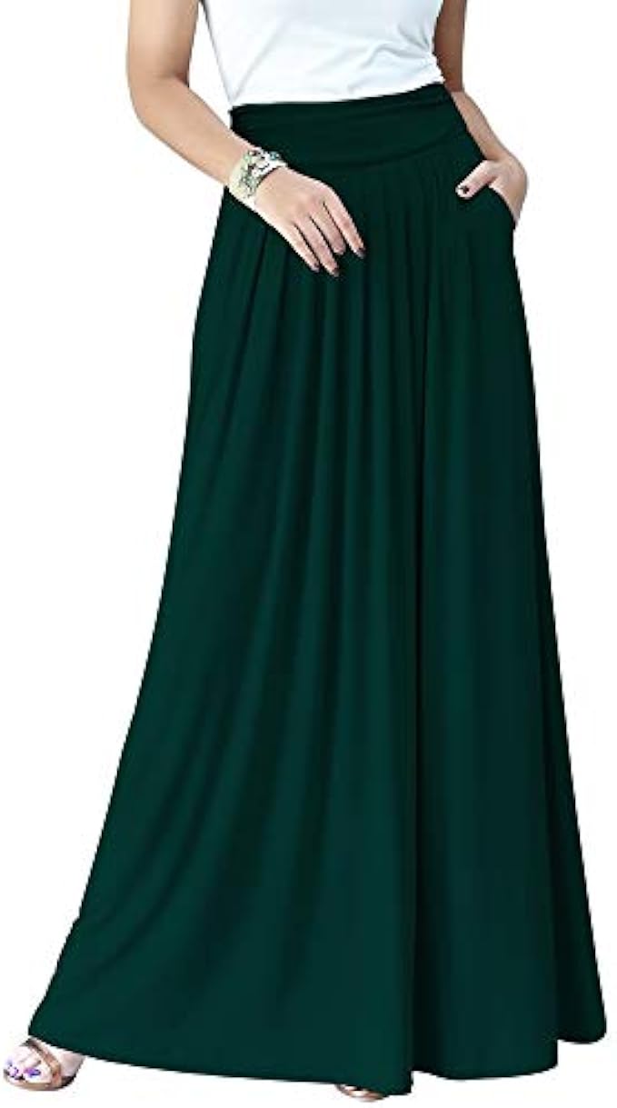 KOH KOH 女款 長款 飄逸 可愛 端莊 高腰 及地長度 口袋 長裙