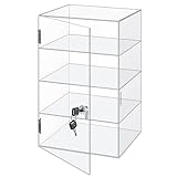 Barydat Acryl-Vitrine mit Schloss, Schlüssel, Aufsatzvitrine, transparente Vitrine, Vitrine, multifunktionale sichere Aufbewahrungsbox für Einzelhandel (24,9 x 24,9 x 39,9 cm, feste 4 Ebenen)