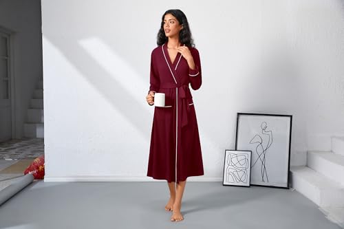 Image of Ekouaer Womens Robe Long Bathrobe Lightweight Soft Knit Kimono Robes Ladies Casual Sleepwear S-3XL