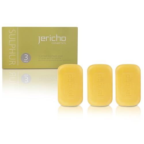 Jericho Dead Sea Sulfur Soap with Olive Oil – Helps with Acne, Psoriasis, Eczema & Blackheads – For Oily to Normal Skin – Vegan Face & Body Bar for Men & Women, 4.4 Oz / 125 g (Pack of 3)