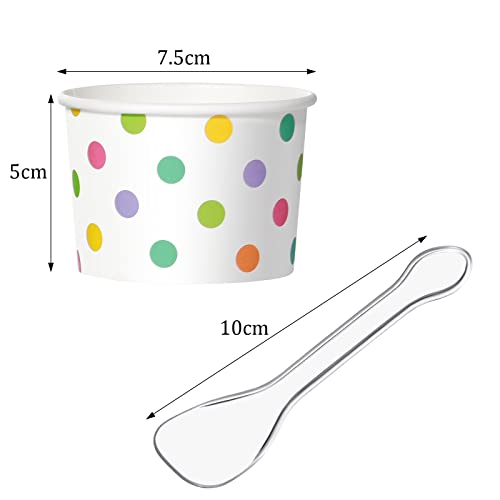 Image of Boao 100 Set 5 oz Ice Cream Cups with Spoons Disposable Paper Sundae Dessert Bowls Summer Party Supplies (Novel Style)