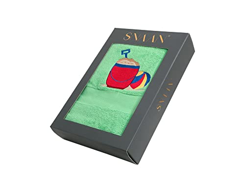 Image of SNAAN 600 GSM, Pure Combed Cotton Bucket Towel for, Kids | Ultra Soft, Super Absorbent Luxury Bath Towel with Attractive & Colourful Design for, Boys & Girls (Island Green)