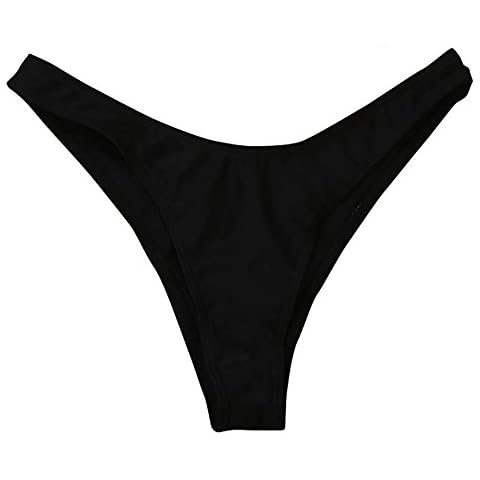 Women Brazilian Bikini Bottom Sexy Bottoms Swimsuit Bikini Swimwear Cheeky Thong V Swim Trunks G-String Micro Bikini Cheey Thong V Rouched Bikini Brief (L,Black) Cover