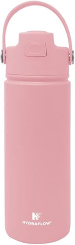 Hydraflow Hybrid - Triple Wall Vacuum Insulated Water Bottle with Flip Straw (17oz, Pastel Pink) Stainless Steel Metal Thermos, Reusable Leak Proof BPA-FREE for Sports and Travel