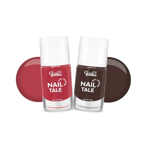 Image of Glam21 Nail Tale- Nail Lacquer|Multicolor|Quick Drying Nail Polish| Glossy Gel Finish Nail Kit | Highly Pigmented & Long Lasting | Chip Resistance|9ml Each| Pack Of 2 (Shade-13-03)