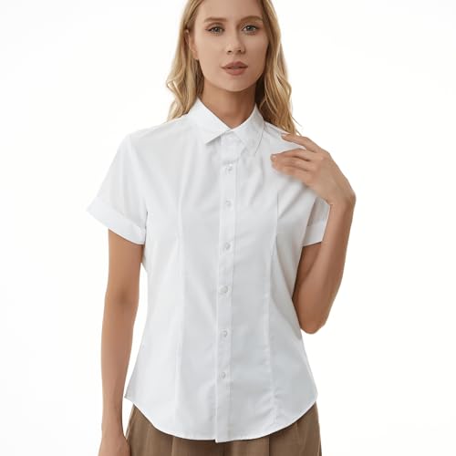 women's white dress shirt with collar White cotton Dress Shirt