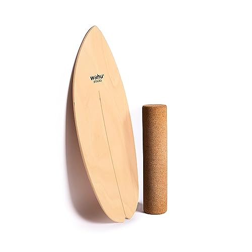 WAHU Board - Balance Board Fortgeschritten mit einzigartigem Rocker Shape inkl. Rolle - Surf Balance Board (100% Holz) | Balance Board Holz | 100% Spaß garantiert | Nature Wood