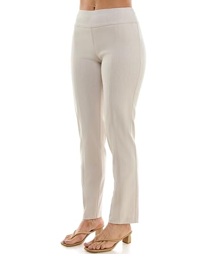 Zac & Rachel Women's Millennium Fabric Pull-On Slim Leg Pant, Heathered Cream, 103