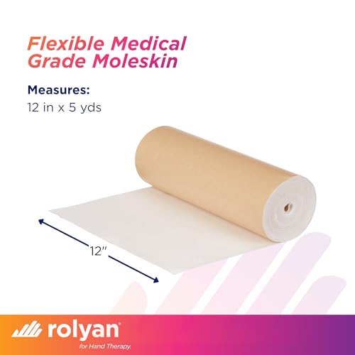Image of Rolyan Non-Latex Moleskin Roll, 12 inch x 5 yards, Beige, Padding with Paper Backed Adhesive, Cut to Fit for Splints, Braces, and Casts, Soft Flexible Tape for Blister Prevention & Skin Protection