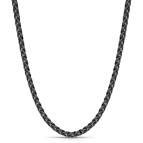 Fiusem Black Wheat Chains for Men and Women, 2/2.5/3/4/5mm Stainless Steel Necklace Chain, Mens Necklace Jewelry Gift 16-28 Inch