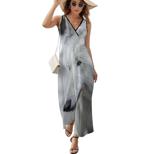 Robe longue d'été sans manches Loup Blanc pour plage et look décontracté