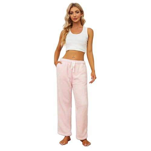 HEARTNICE Womens Warm Plush Pajama Pants Soft Fluffy Pajama Sleep Pants Comfy Fuzzy Lounge Pants Fleece Bottoms Sleepwear(Light Pink XL)