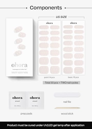 Image of ohora Semi Cured Gel Nail Strips (N Polka Blanc) - Works with Any Nail Lamps, Salon-Quality, Long Lasting, Easy to Apply & Remove - Includes 2 Prep Pads, Nail File & Wooden Stick