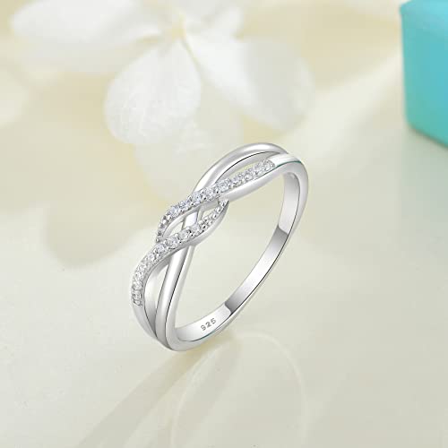 Infinity Criss Cross Twist Ring 925 Sterling Silver Ring Cubic Zirconia Anniversary Statement Band Promise Ring for Her Size5-104