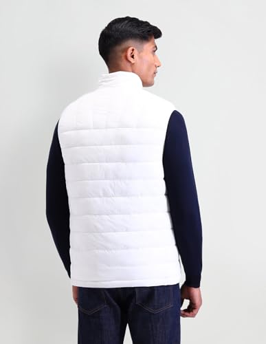 Image of Arrow Sports Men's Grey Solid High neck Sleeveless Casual Polyester Regular Fit Jacket