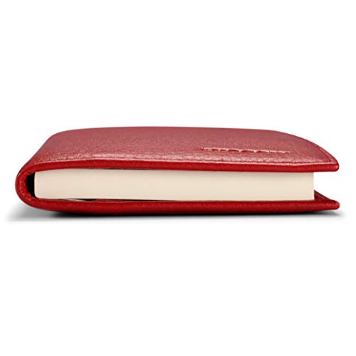 Image of HISCOW Slim Leather Checkbook Cover for Personal Checks, Pebbled Red, One Size | Full grain cowhide, transaction register & check book pockets, removable duplicate divider, durable stitching, gifts for men