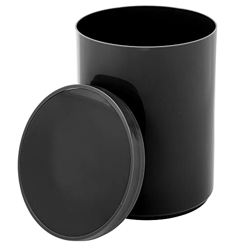 Image of mDesign Plastic Small Slim Round 1.7 Gallon /6.5 Liter Trash Can with Removable Swing Lid - Wastebasket, Garbage Container Basket Bin for Master /Guest Bathroom - Holds Rubbish /Recycle - Black