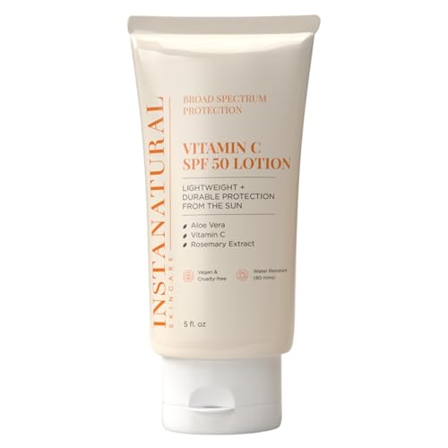 InstaNatural Skin Care Vitamin C SPF 50 Sunscreen Lotion & SPF 30 Make Up Setting Spray Bundle, Lightweight, Non-Greasy formula for Body & Face, UVA, UVB Sunblock, with Aloe Vera & Botanicals