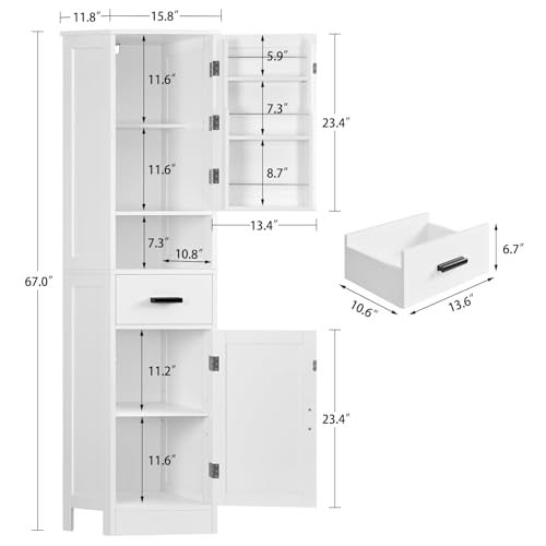 Image of TEENFON 67 inch H Tall Storage Cabinet with 2 Doors, Bathroom Storage Cabinet, Kitchen Pantry Cabinets for Living Room, Dining Room, Bathroom, White