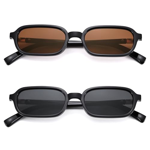 Hycredi Retro Rectangular Sunglasses for Women - Trendy Small Square Frame 90s Style Sun Narrow Glasses4