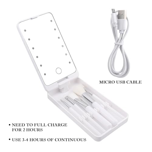 Image of Prime Pick Glow Pro Vanity Mirror 2 in 1 Rotatable Makeup Mirror LED Light Dimmable Touch Control with 5 Makeup Brushes Portable Travel Beauty Mirror for Women White