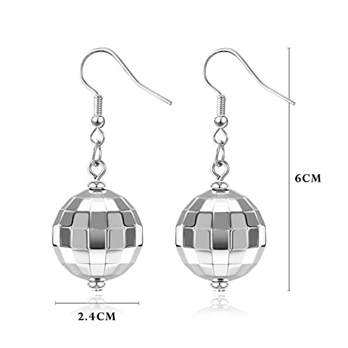 Disco Ball Earrings for Women Silver Gold Disco Mirrorball Earrings Perfect for 70s outfits Dance Party Costume Accessories4