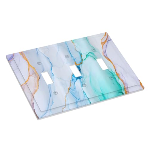 Decorative Light Switch Plate Covers Modern Ink Blue Green Marble Texure 3 Gang Light Switch Cover Plate Triple Toggle Wall Plate Switch Plate Cover for Kitchen Bathroom Home Decor