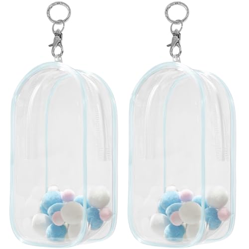 YUYAKESHI 痛バック 防塵 ぬいポーチ 見せバッグ 扉形 クリア 推し入れ ぬいぐるみバッグ 推し活バッグ 透明 PVC 人形入れ キーホルダー付 大容量 19.5cm高 2個(水色)