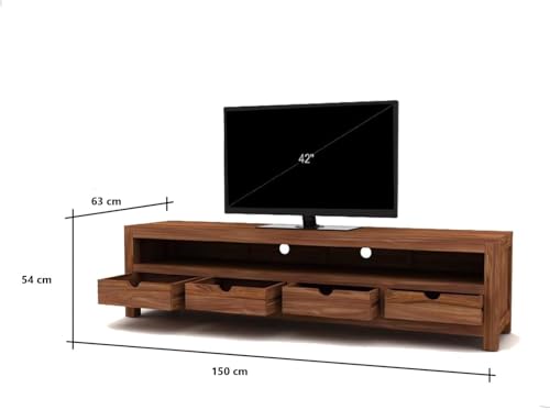 Image of Sheesham Wood Multipurpose Entertainment TV Unit Cabinet Storage for Home Living Room | Wooden Furniture for Hall Office Decor- Natural
