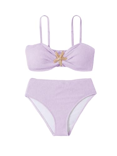 Image of RoseSeek Girl's 2 Piece Padded Bathing Suit Wireless Starfish Swimsuit Spaghetti Strap Vacation Beachwear Set