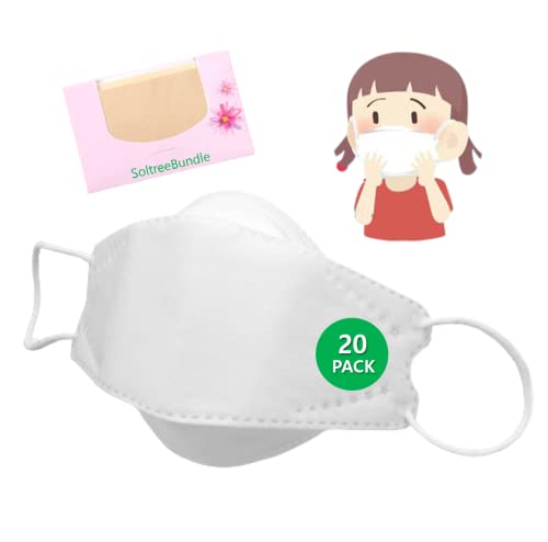 (Pack of 20) KF94 Korea White Disposable Face Protective Masks for Kids, 20 Individually Packaged, 4-Layers Children Mask (White) with SoltreeBundle Oil Blotting Papers (Pack of 20) KF94 Korea White Disposable Face Protective Masks for Kids, 20 Individually Packaged, 4-Layers Children Mask (White) with SoltreeBundle Oil Blotting Papers