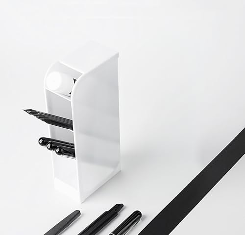 Image of Kinbor Vertical Desk Organizer Pen Stand with Multi Compartments - Space-Saving Office Stationery Holder for Pens, Markers & Accessories |White Pen Stand