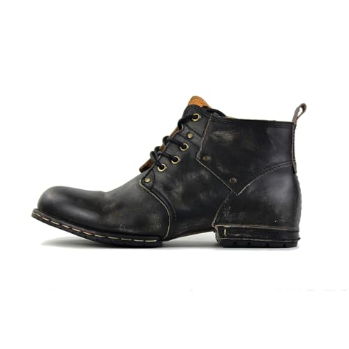 Image of OSSTONE Moto Boots for Men Fashion lace-up Leather Chukka Boots Casual Shoes OS-6015-2-retro-brown-US-R
