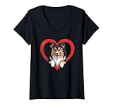 Photo Gallery donna heart shetland sheepdog glasses sheltie maglietta con collo a v Photo Gallery donna heart shetland sheepdog glasses sheltie maglietta con collo a v