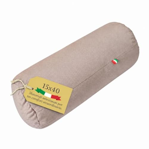 GM Cuscino cilindrico cervicale a rullo per collo schiena e gambe 40x15 cm Made in Italy con rivestimento in tessuto idrorepellente e antimacchia Beige