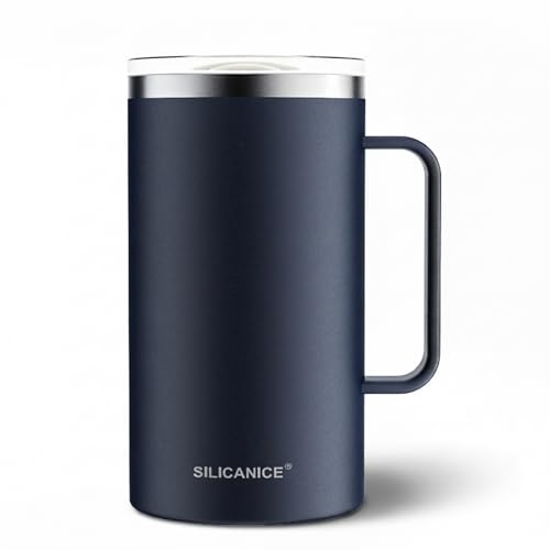 Easy Clean Pro 24 oz coffee mug with Handle & Removable Slider, Splash Resistant,Reusable Iced Insulated Stainless Steel Coffee Cup, Hot Coffee Travel Mug, BPA Free , Gifts for Women & men - Navy