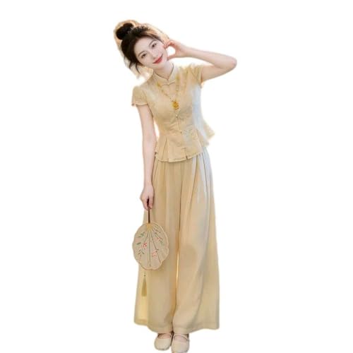 Pantalones de mujer con botón de rana dos piezas diseño oriental culotte