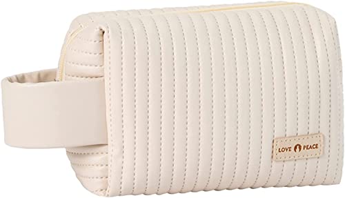 SoloTravel Makeup Pouches for Women Cosmetic Pouch Portable Travel Pouch Waterproof PU Leather Toiletry Organizer Bag for Women and Girls (Beige)
