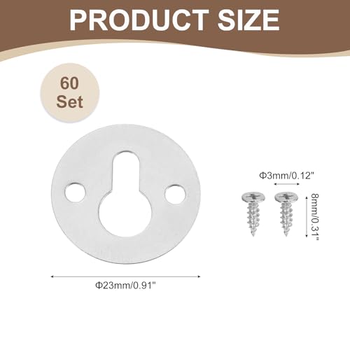 Image of uxcell 60Pcs Round Keyhole Picture Frame Hangers, 23mm Heavy Duty Metal Keyhole Hangers Plates Picture Frame Hanging Plate with Screws for Mirrors Pictures Photo Frames, Silver