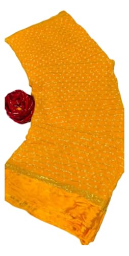 Image of Women's Pure Viscose Bandhej Print Georgette Saree with Silver Border & Blouse Peice