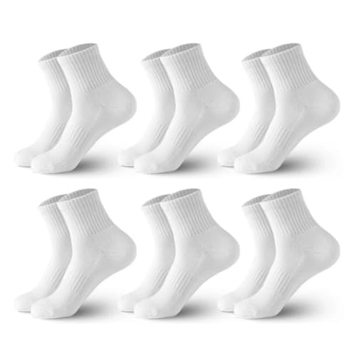 Lullaxx 100% Cotton Mid-Calf Socks 6-Pack,Breathable,Casual Comfortable Athletic,Odour Free Mens Socks For Winter(White)