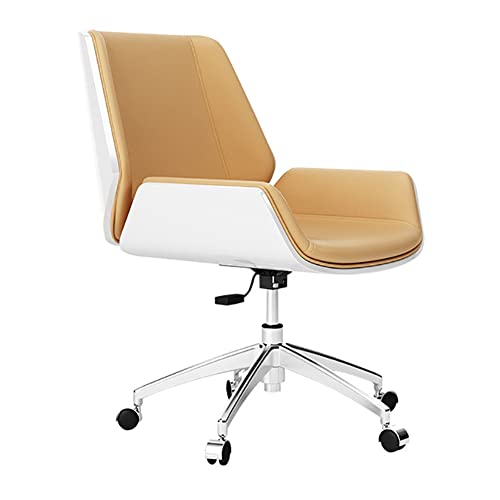 Silla de Escritorio ergonómica con Ruedas, Altura Ajustable, giratoria, reposabrazos, Respaldo Medio, de Cuero, para Oficina en casa, Color Negro (Amarillo)