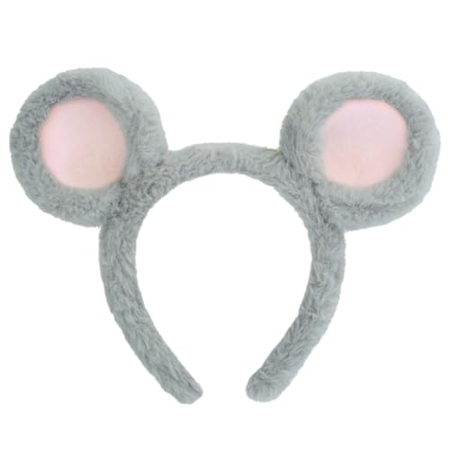 SIOTMERA Grey Mouse Ears Headband for Adult Women Fluffy Rat Ears Headband Mouse Costume Accessories for Halloween Easter Christmas World Book Day Cosplay Fancy Dress Party
