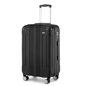 Kono Medium Suitcase 24 Inch Hard Shell Luggage ABS Lightweight Suitcase with 4 Wheels Spinner Business Trip Trolley Case Suitcase (Black)