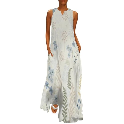 Robe longue femme boho chic beige imprimée fleurs de style maxi