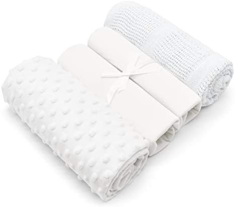 Baby Nursery Moses Basket/Pram Starter Set(Sheets, Popcorn and Cellular Blanket) - (White)