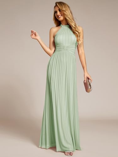 Image of Ever-Pretty Women's Glitter Halter Sleeveless Formal Dresses Evening Gowns Pleated A-line Wedding Guest Dress 41961